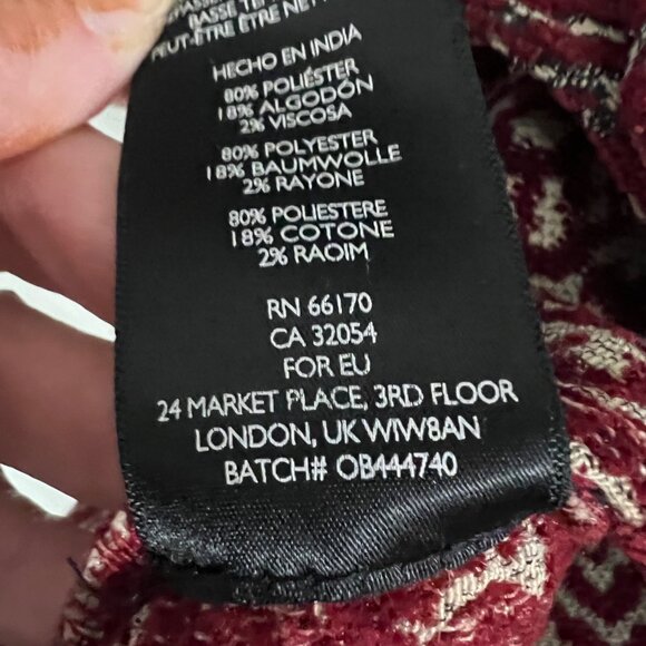 Ecote Burgundy & Cream Glam Festival Brocade High-Waisted Retro Club Shorts 0 - Picture 10 of 10